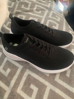 Skechers Black Knit Slip-On Lace-Up Sneakers with White Sole